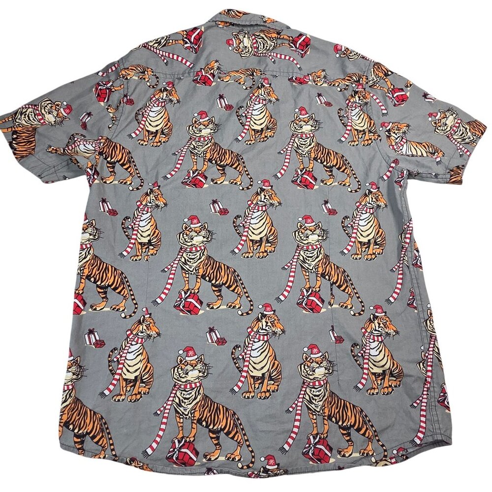 Massive Christmas Holiday Tiger Print Slim Button-Up Shirt Mens Medium - Picture 3 of 6